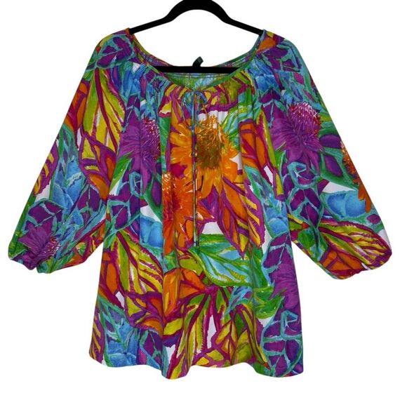 Lauren Ralph Lauren Colorful Three Quarter Sleeve Top Size 3X - Picture 1 of 14